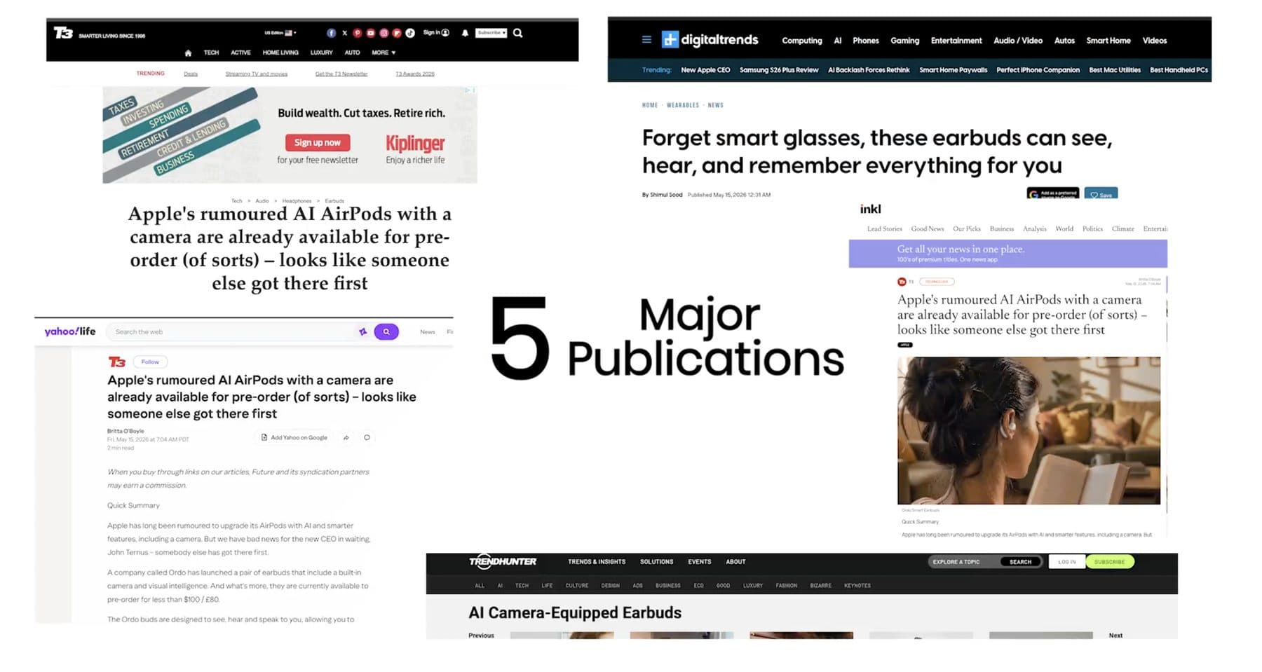 Ordo coverage in T3, Digital Trends, inkl, Trend Hunter and Yahoo Life
